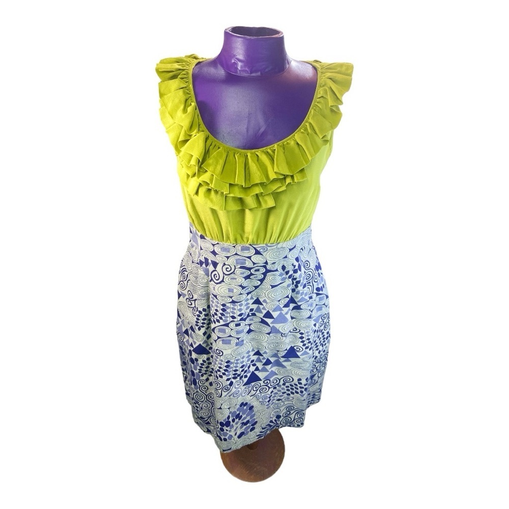 Maeve Anthropologie seaside fields green blue ruffle sleeveless minidress 4